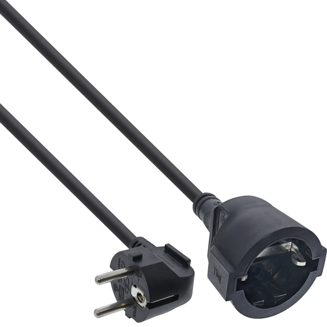 InLine Netzkabel 5m Grau - Schutzkontakt Gewinkelt Auf C13 Kaltgerätestecker