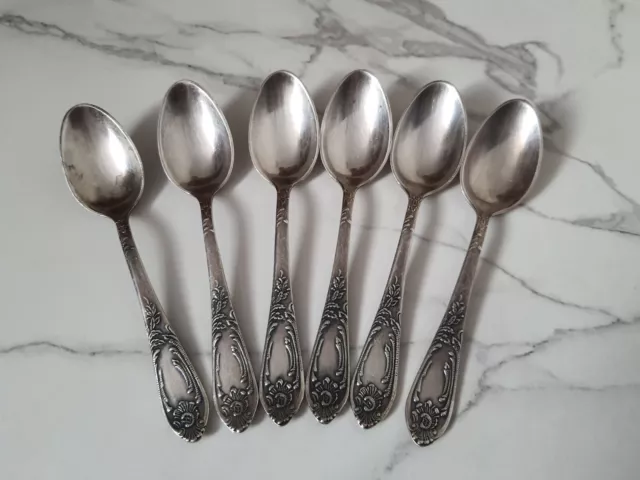 Set of 6 spoons, teaspoons, USSR, silver plated, vintage, Soviet cutlery, decor,