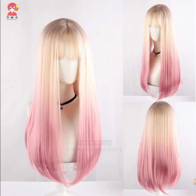 Gradient color Long straight hair women cosplay wig hair social HIGH STANDARD