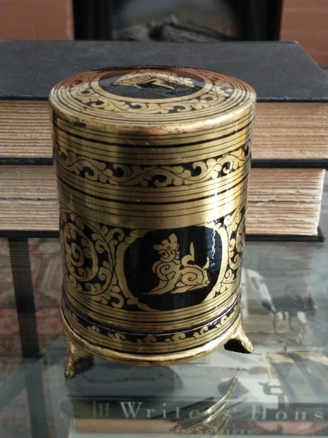 Antique Burmese Black & Gold Lacquer Betel Nut Cigarette Box Vtg Myanmar Shwezar 6