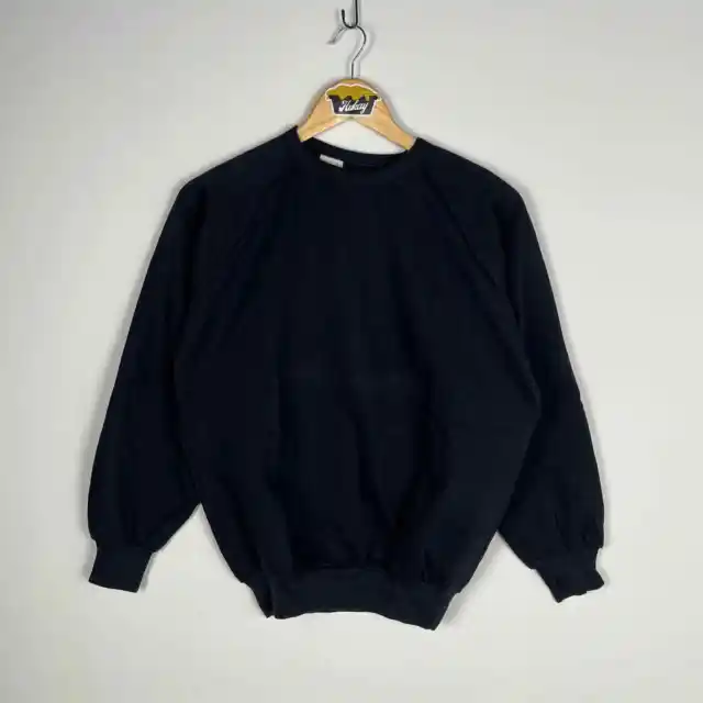Vintage 80s Blank Black Sweatshirt Raglan Small
