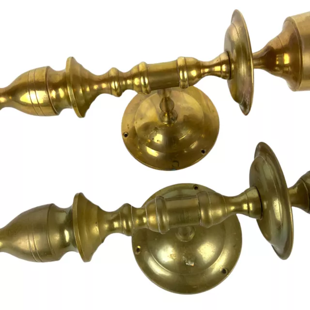 Solid Brass Candle Wall Sconces Set Shiny Antiqued Hollywood Regency Vtg India 3