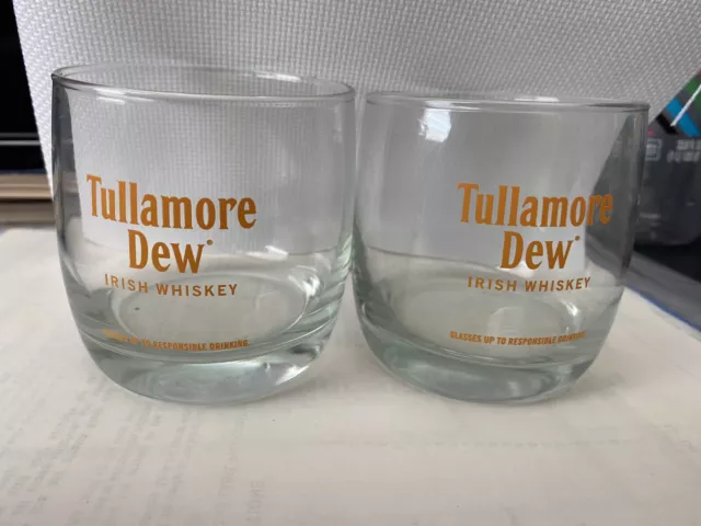 2pcs Tullamore Dew irish whiskey glasses Legendary 1829 used rare orange barware
