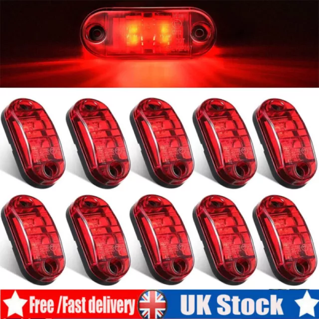 10 Pcs RED 12v 2 Led Side Tail Rear Marker Lamp Lights Truck Lorry Bus E-Marked