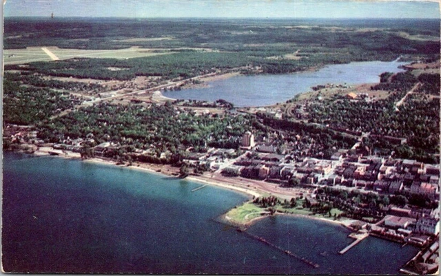 Postcard Aerial View Grand Traverse Bay & Traverse City  Michigan MI        S034