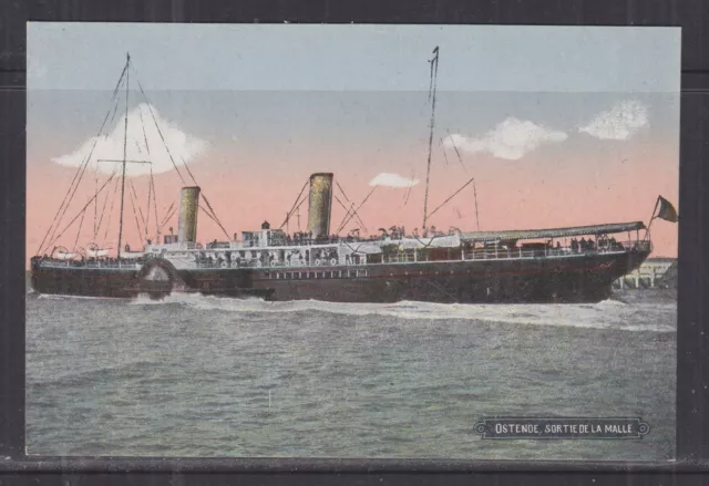 BELGIUM. PADDLE STEAMER, OSTENDE, SORTIE DE LA MALLE, c1910 ppc., unused.