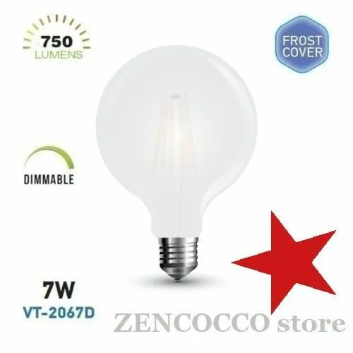 LAMPADINA e27 GLOBO VT-2067D LED Bulb 7 W Filamento G95 Frost Cover DIMMERABILE.