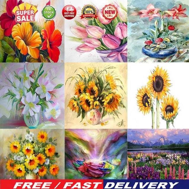 Pintura al óleo por números racimo de flores planta hágalo usted mismo dibujo pintado a mano sin marco