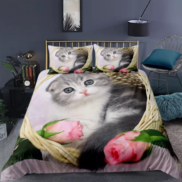 Doona/Duvet/Quilt Cover Set Single/Double/Queen/King Size Bed Cute Cat Linen