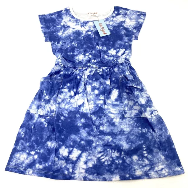 Cat & Jack Girls Size S Short Sleeve T-Shirt Dress Pockets Tie Dye ~ Blue ~ NWT