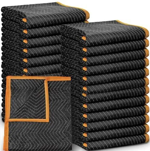 Heavy Duty Padded Moving Blankets () 24 Pack Black/Orange
