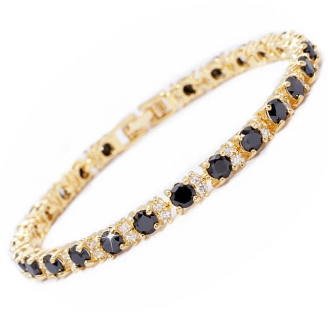 9Ct Round Lab Created Cut Black Diamond Tennis Bracelet 14k Yellow Gold Plated .