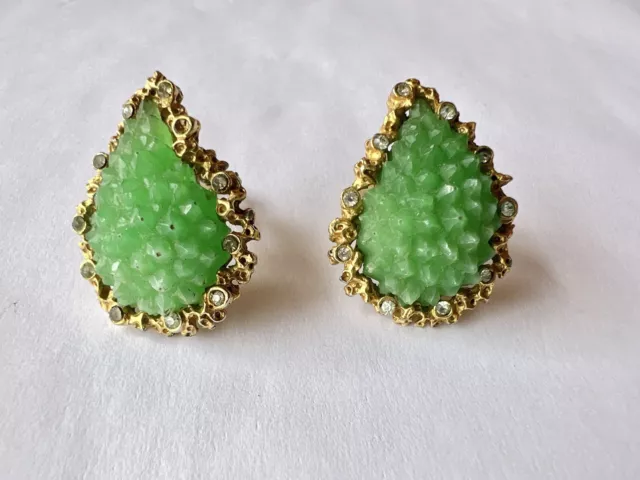 boucles d'oreilles vintage clips Marboux- earrings Jade Fantaisie Couture France