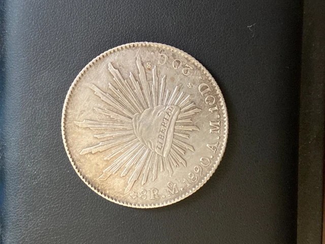1890 Mo AM MEXICO Large Eagle Sun Antique Mexican Silver 8 Reales Coin 