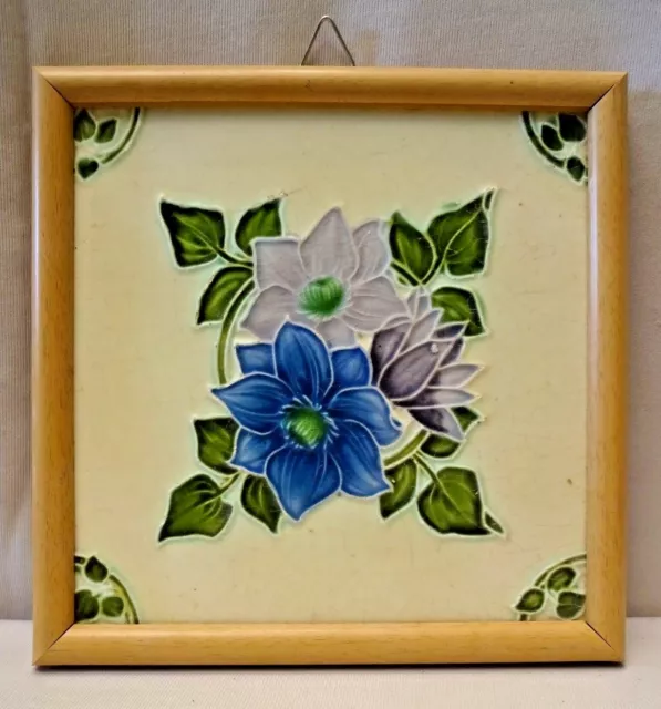 Antique Tile Majolica Japan Art Nouveau Architecture Flower Purple Motif #430