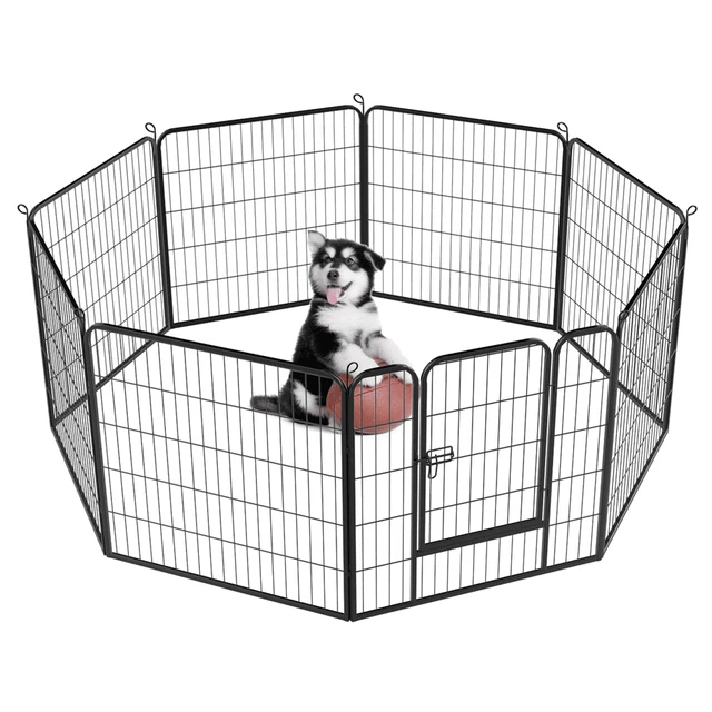 32-inch Foldable Dog Pen Exercise Barrier with Door,Outdoor & Indoor,