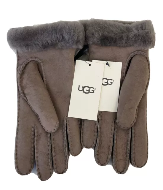 NWT UGG Genuine Dyed Shearling Slim Side Vent Gloves in Stormy Grey Medium