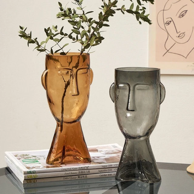 Nordic Face Glass Vase-Multicolor Transparent Flower Vases Table Decoration 1pc
