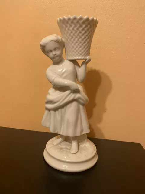 Belleek Victorian Girl Carrying The Basket. Irish   Vintage Porcelain.