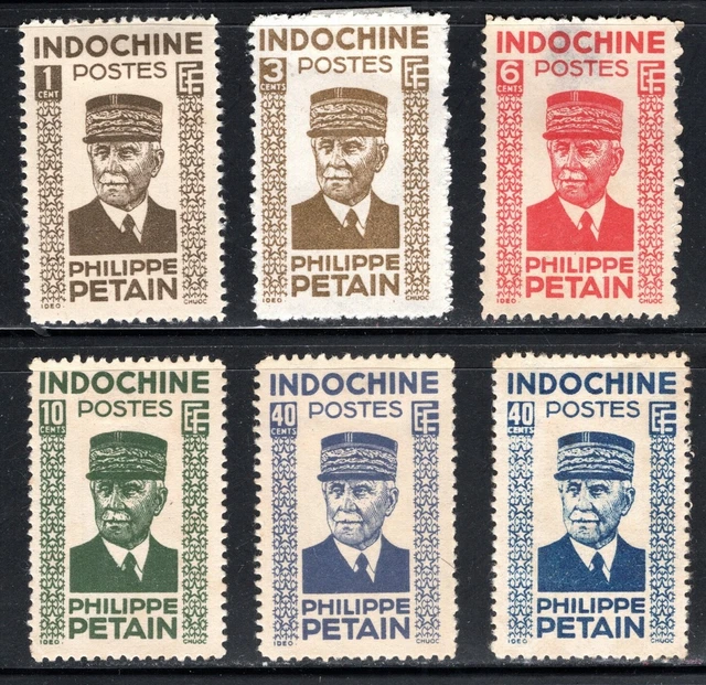 French Indo-China Stamp Scott #217-222, Philippe Petain, MLH, SCV$4.85