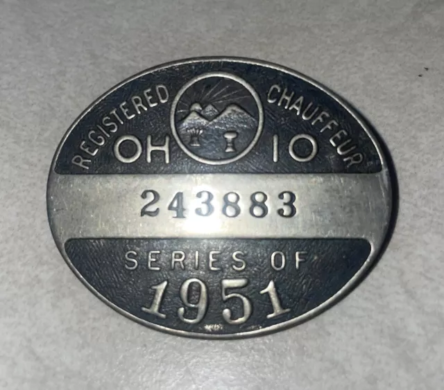 Vintage Collectible 1951 Ohio Registered Chauffeur Driver’s License Badge Pin