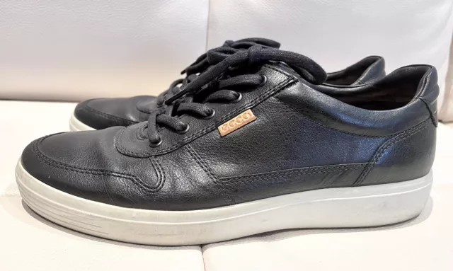 Ecco Men's Soft 7 Gray Leather Casual Comfort Sneaker Lace Up Shoes Size 10