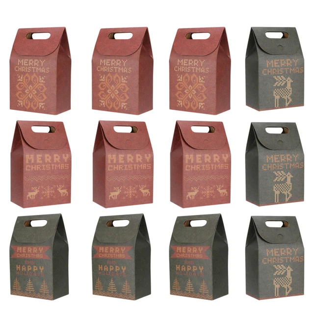 12 Pcs Christmas Gift Pouch Kraft Paper Tote Bag Candy Gift Bags Kraft Paper Bag