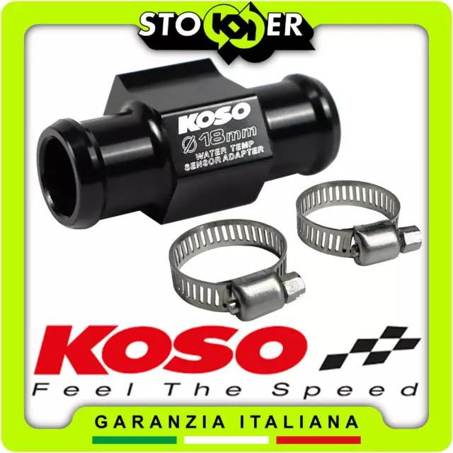 RACCORDO KOSO 18mm per TUBO ACQUA con ADATTATORE BULBO SENSORE TEMPERATURA M10x1