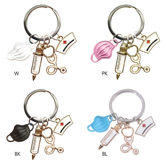 Nurse Keychain Doctor Tool Stethoscope Syringe Face Mask for Key Gi