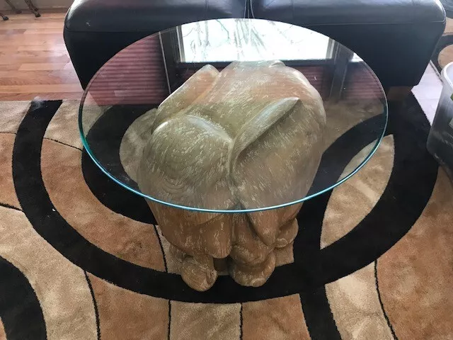 Ceruse Wooden Glass Top Elephant Cocktail End Side Table Brass Tusks Spain EUC Ceruse Wooden Glass Top Elephant Cocktail End Side Table Brass Tusks Spain EUC