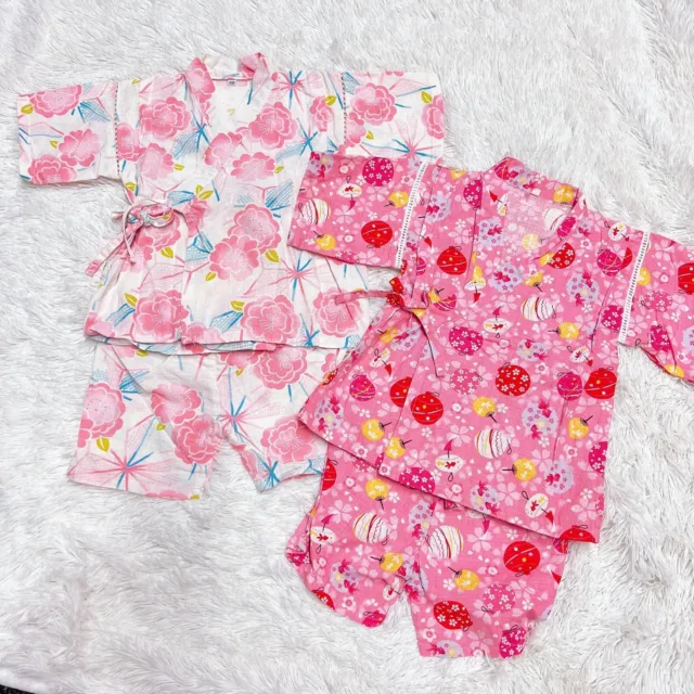 Toddler Girl Japanese Yukata 2 Sets Bundle Pink Bunny And Peony Pattern 3T