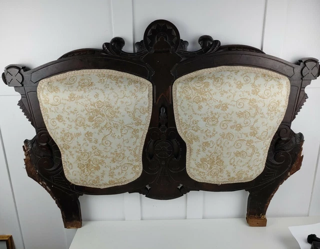 Antique Vintage Loveseat Back Parts DIY Yellow Floral Dark Wood