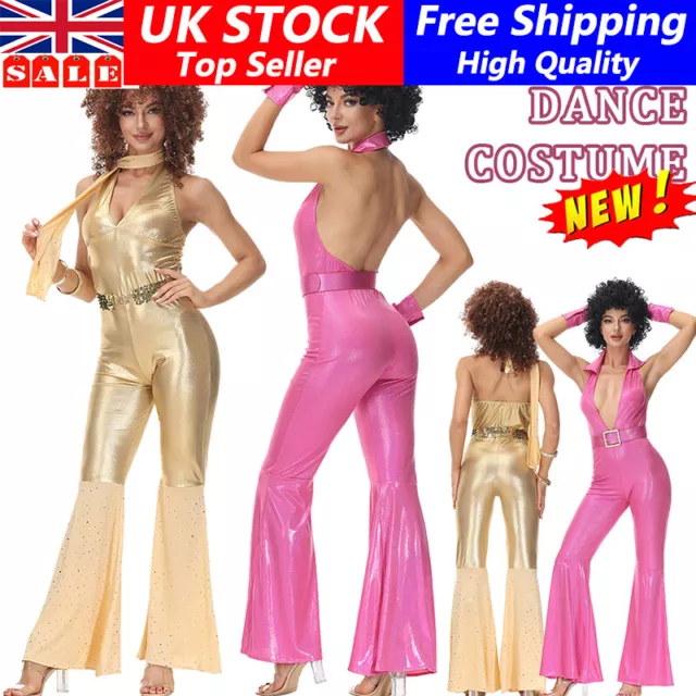 Ladies 60s 70s Costume Retro Hippy Hippie Groovy Diva Disco Go Go Girl Jumpsuit⭐