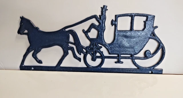 1950'S CAST ALUMINUM HORSE & CARRIAGE FOLK ART METAL WALL MOUNT 12" x 5"