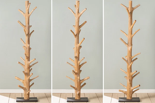 Massivholz-Garderobenständer Vintage – 14 Haken, Höhenverstellbar, Aus Natürlicher Birke