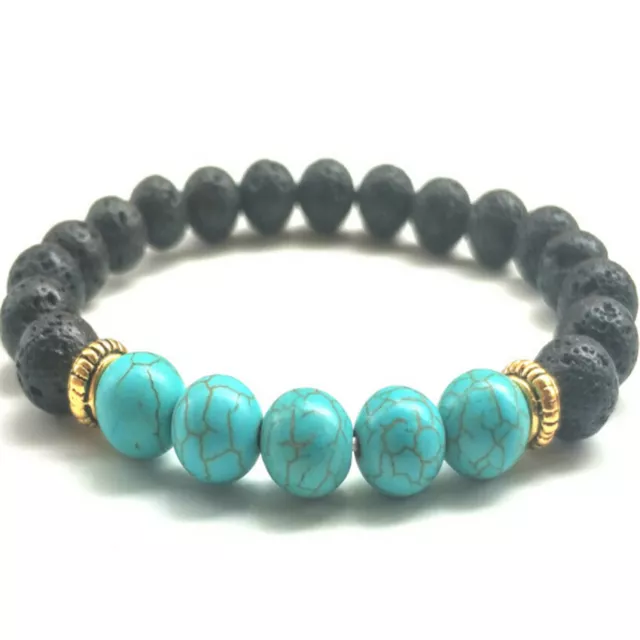 8mm Lava Stone Turquoise Gemstone Mala Bracelet 7.5inches Reiki yoga Healing