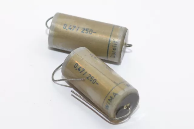 2x WIMA Durolit Papier Kondensator / PIO Tone Capacitor, 0.47 µF / 250 VDC, NOS 2