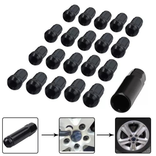 20Pcs M12x1.5 Alloy Wheel Hex Locking Lug Nuts Blot Key Black For HONDA HOLDEN