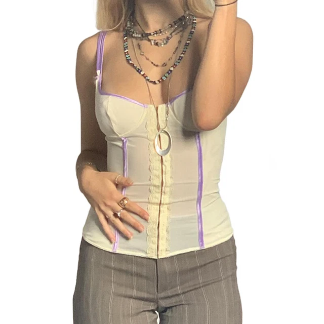 wOMEN Tshirt Corset Camisole Lace Patchwork Sleeveless Cami Clothes Fairy Grunge