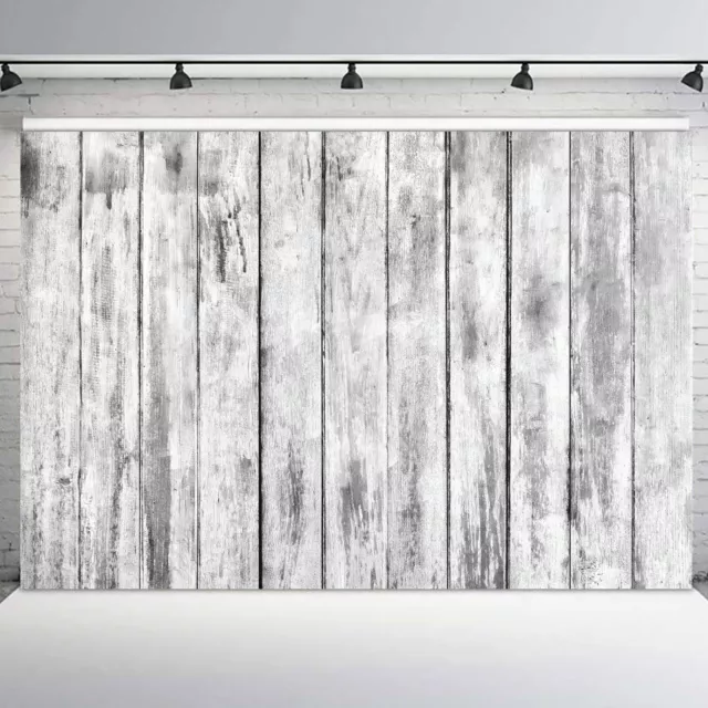 10x8ft Farmhouse White Grey Rustic Retro Wood Vinyl Backdrop Photo Background