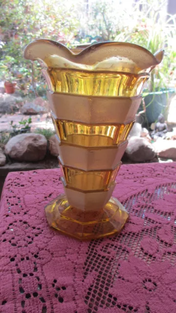 Vintage Amber Depression  Glass  Vase Frosted & clear amber Glass,unusual