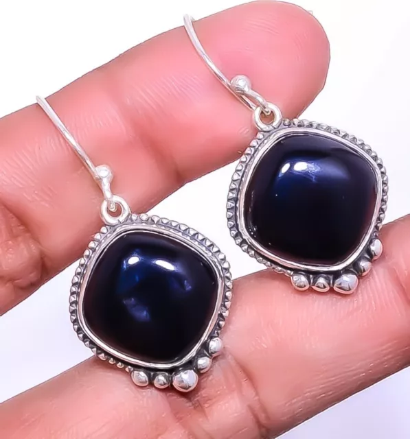 Gift For Her 925 Sterling Silver Natural Onyx Jewelry Black Earrings 1.48"