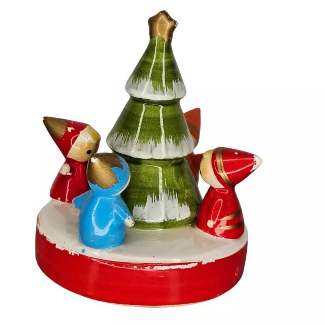 Vintage Inarco Japan Christmas Tree Music Box Jingle Bells Ceramic 3.5"