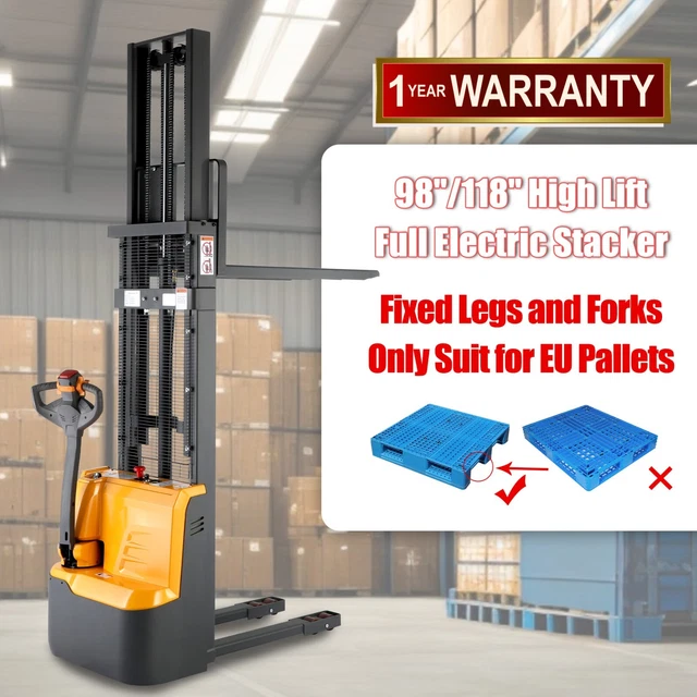 APOLLOLIFT 3300LBS Full Electric Pallet Stacker 98"/118" Lift for EU Pallet Only