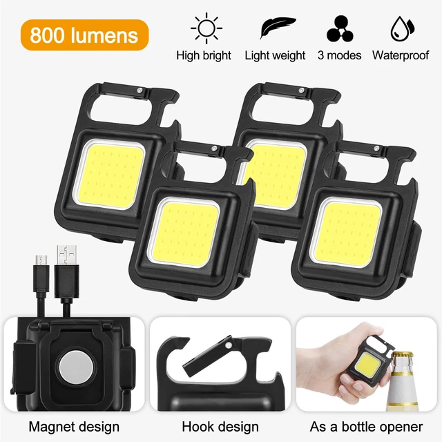 4pcs Mini LED Flashlight COB Work Light 800LM USB Rechargeable Keychain Lamp US