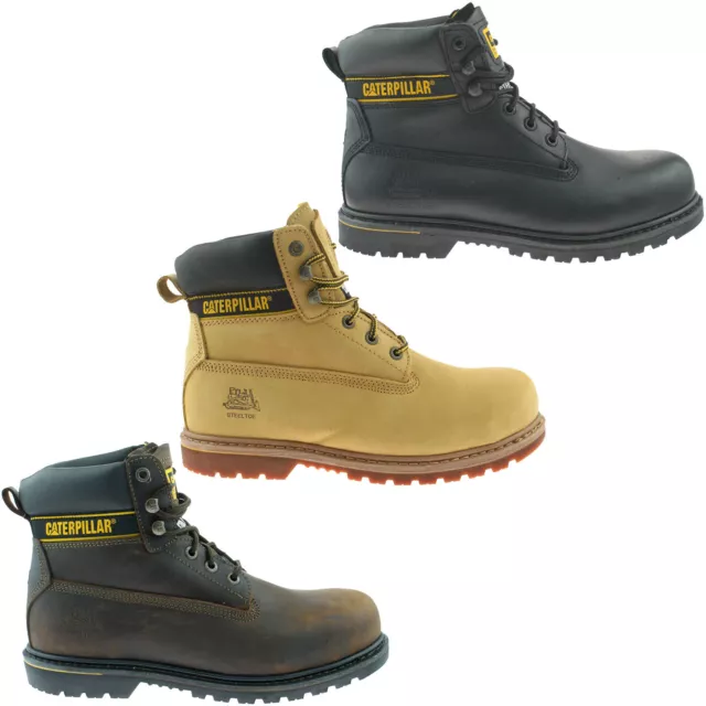 Caterpillar Work Boots Shoes Mens Wide Fit Leather Safety Steel Toe Cap Holton