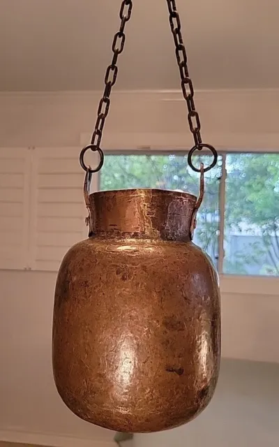 18th/19th Century Copper Vessel Hand Hammered Hanging Water Jug w/Brass Joints