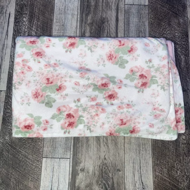 Laura Ashley Baby Blanket Floral Flowers Roses Reversible Pink Security Lovey