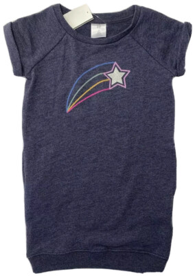 New Baby Gap Girls 4T 4 Years Blue Embroidered Shooting Star Sweatshirt Dress