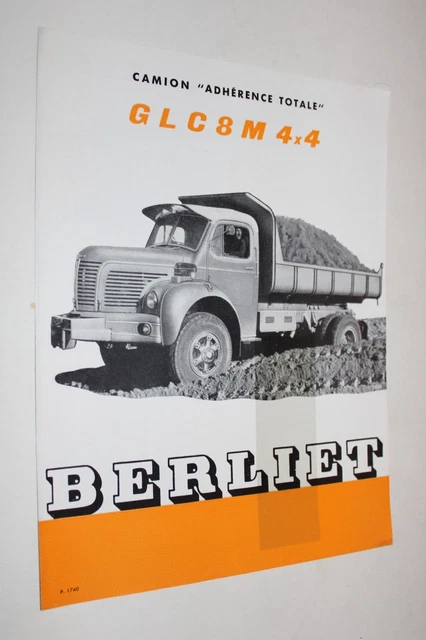 Brochure Ancienne Rare BERLIET GLC 8 M 4X4 - Camion Des Années 50-60 - Occasion Collection